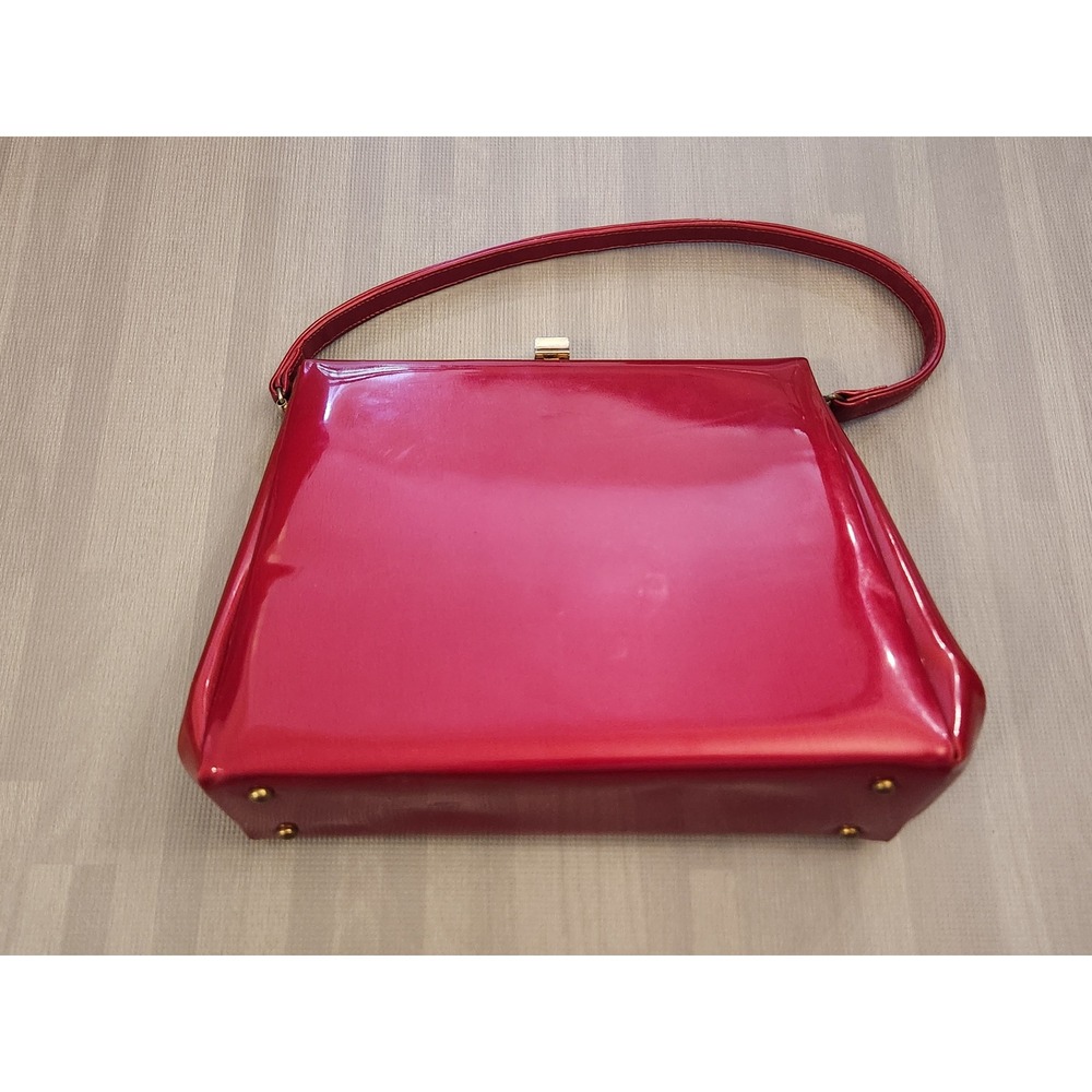 Theodor California Vintage Red Patent Leather Handbag Mid Century Frame Bag
